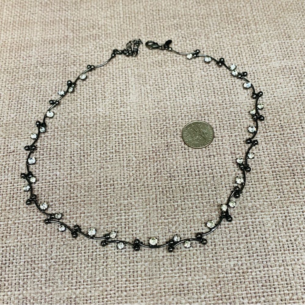 Monet Dainty Gunmetal Crystal Leaf Link Necklace